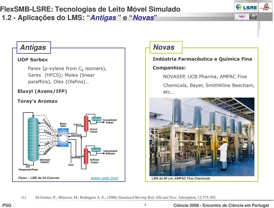 Olex (Olefins) Elxyl (Axens/IFP) Novas Indústria Farmacêtica e Qímica Fina ompanhias: NOVASEP, UB Pharma, AMPA Fine hemicals, Bayer,