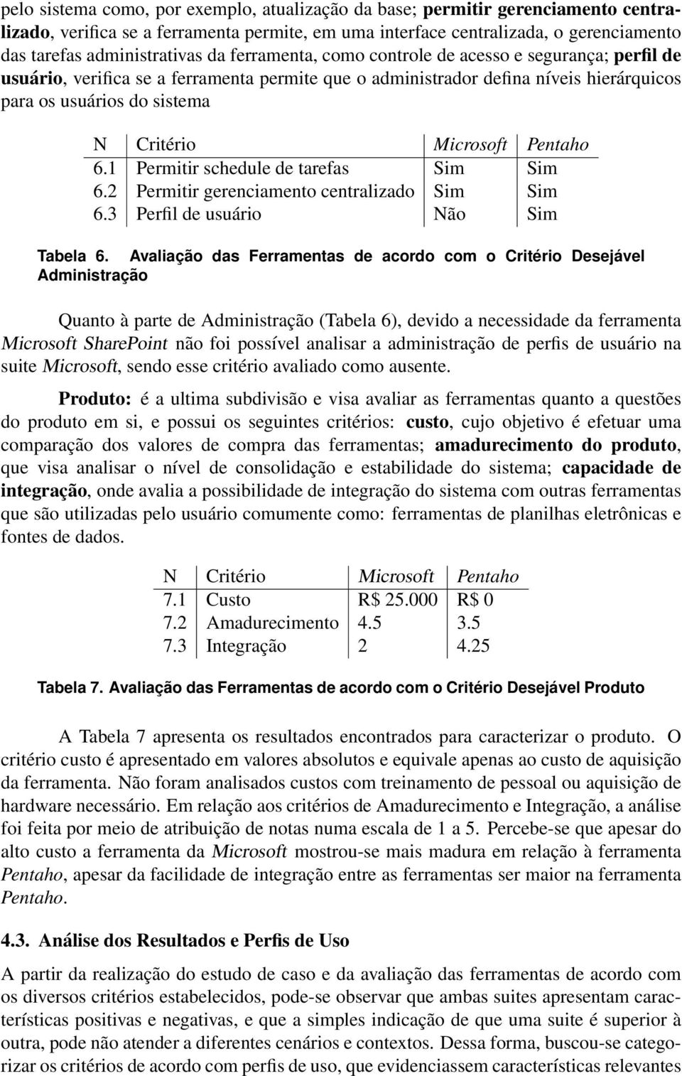 Pentaho 6.1 Permitir schedule de tarefas Sim Sim 6.2 Permitir gerenciamento centralizado Sim Sim 6.3 Perfil de usuário Não Sim Tabela 6.