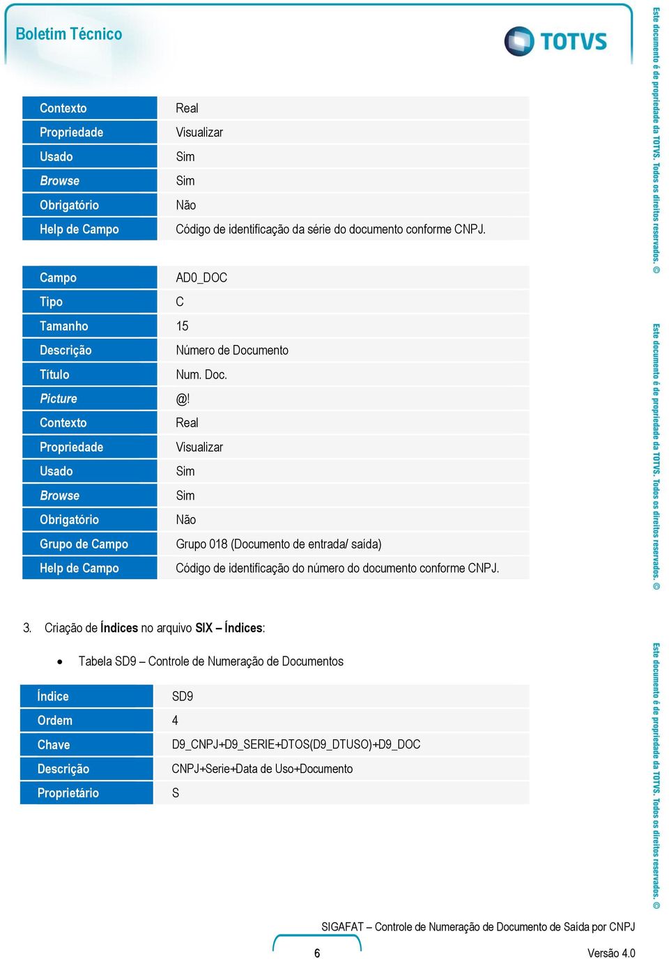 ontexto Grupo de ampo Grupo 018 (Documento de entrada/ saída) Help de ampo ódigo de identificação do número do documento conforme