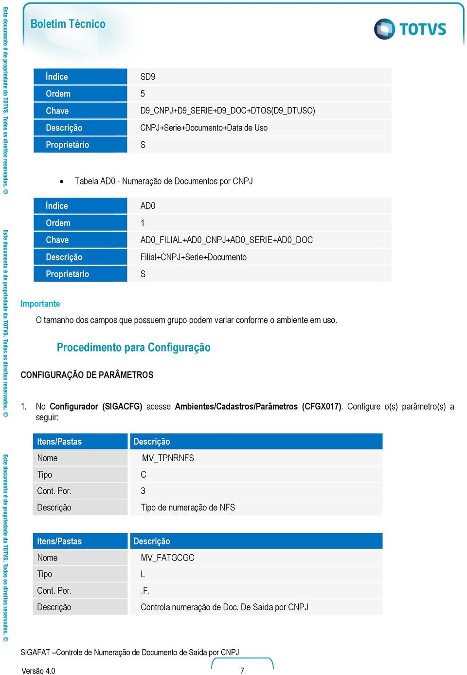 Procedimento para onfiguração ONFIGURAÇÃO DE PARÂMETROS 1. No onfigurador (SIGAFG) acesse Ambientes/adastros/Parâmetros (FGX017).