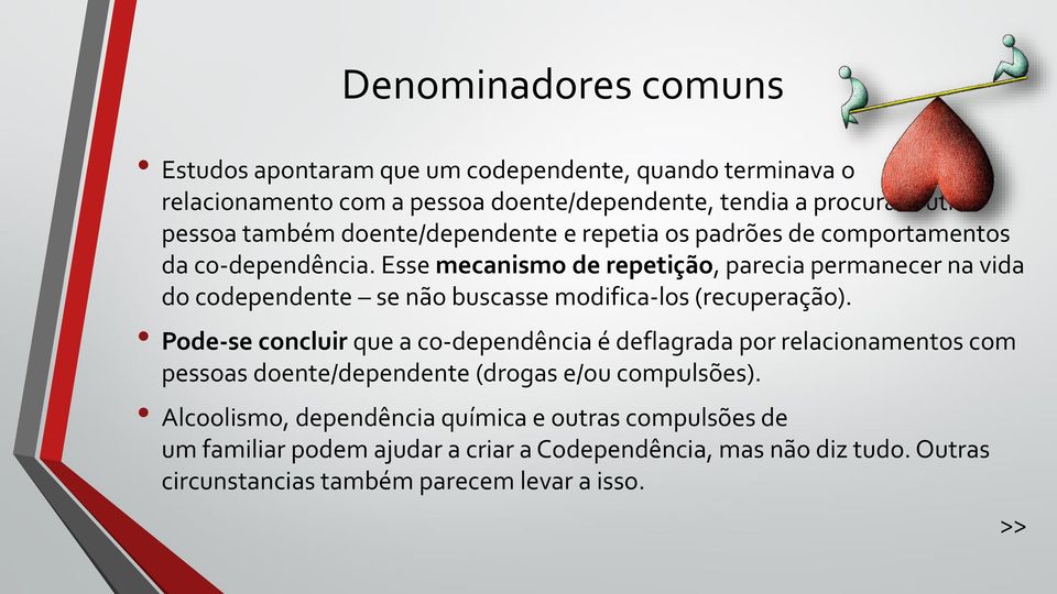 Esse mecanismo de repetição, parecia permanecer na vida do codependente se não buscasse modifica-los (recuperação).