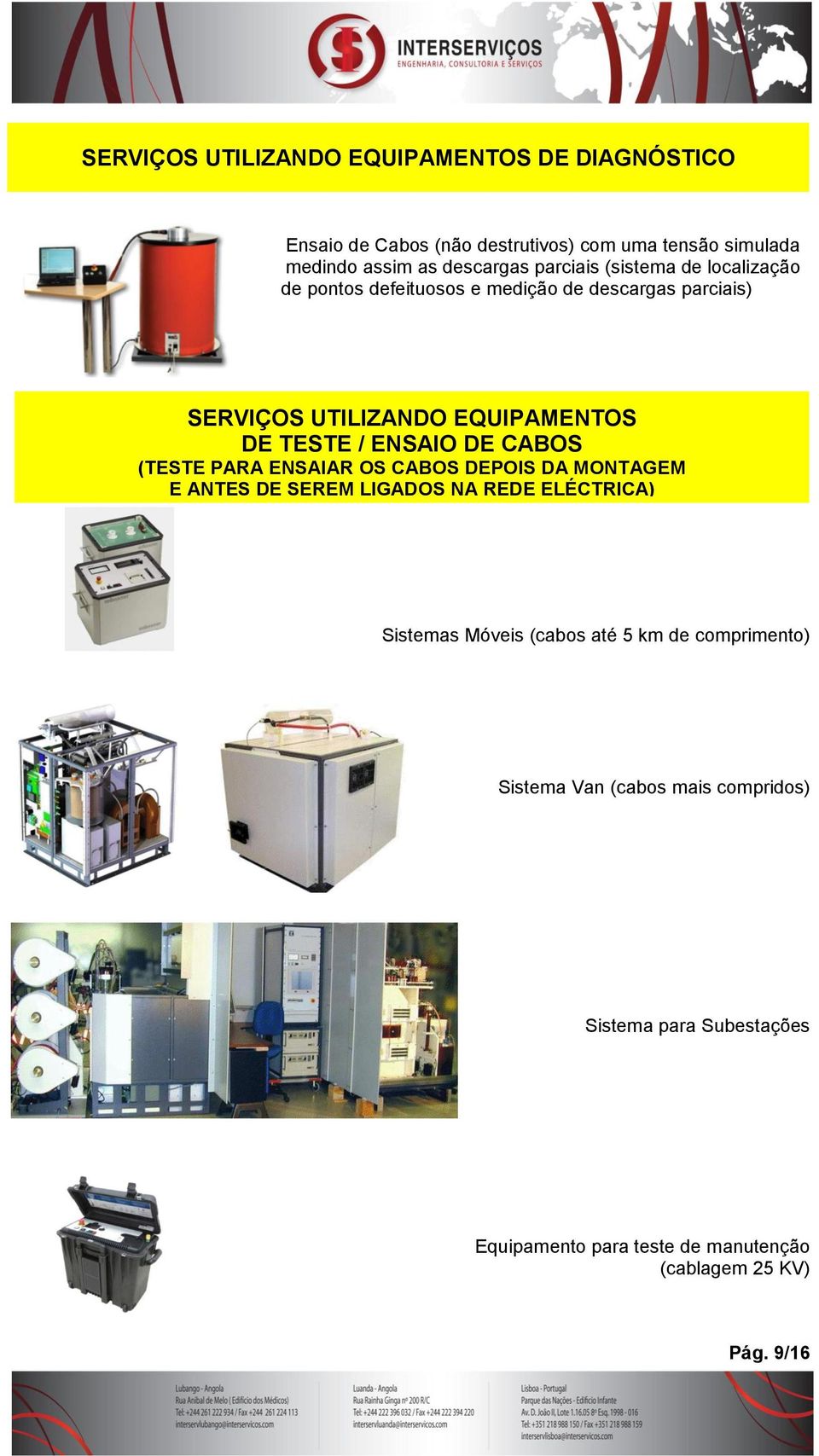 ENSAIO DE CABOS (TESTE PARA ENSAIAR OS CABOS DEPOIS DA MONTAGEM E ANTES DE SEREM LIGADOS NA REDE ELÉCTRICA) Sistemas Móveis (cabos até