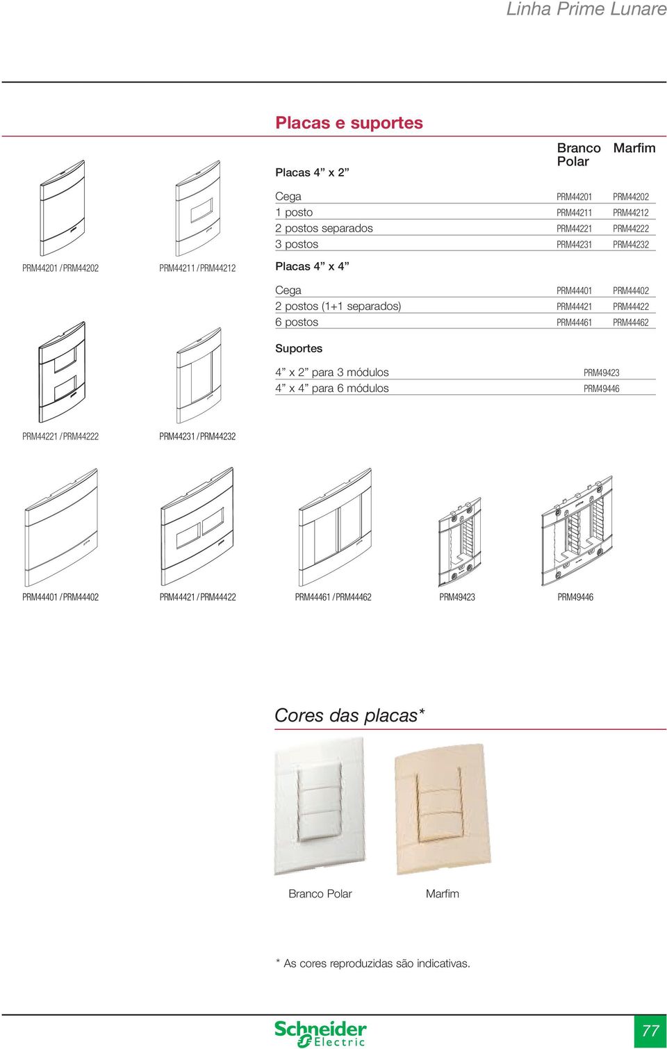 PRM44422 6 postos PRM44461 PRM44462 Suportes 4 x 2 para 3 módulos PRM49423 4 x 4 para 6 módulos PRM49446 PRM44221 / PRM44222 PRM44231 /