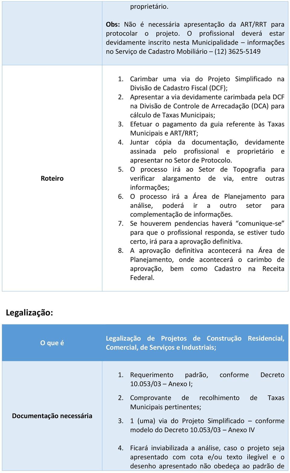 Carimbar uma via do Projeto Simplificado na Divisão de Cadastro Fiscal (DCF); 2.