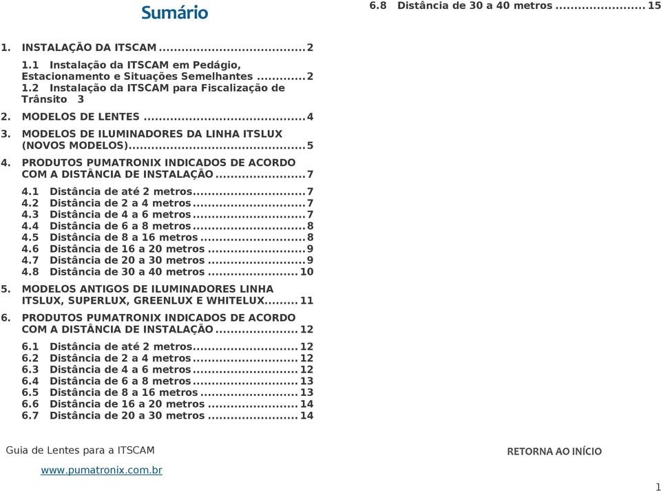 .. 7 4.3 Distância de 4 a 6 metros... 7 4.4 Distância de 6 a 8 metros... 8 4.5 Distância de 8 a 16 metros... 8 4.6 Distância de 16 a 20 metros... 9 4.7 Distância de 20 a 30 metros... 9 4.8 Distância de 30 a 40 metros.