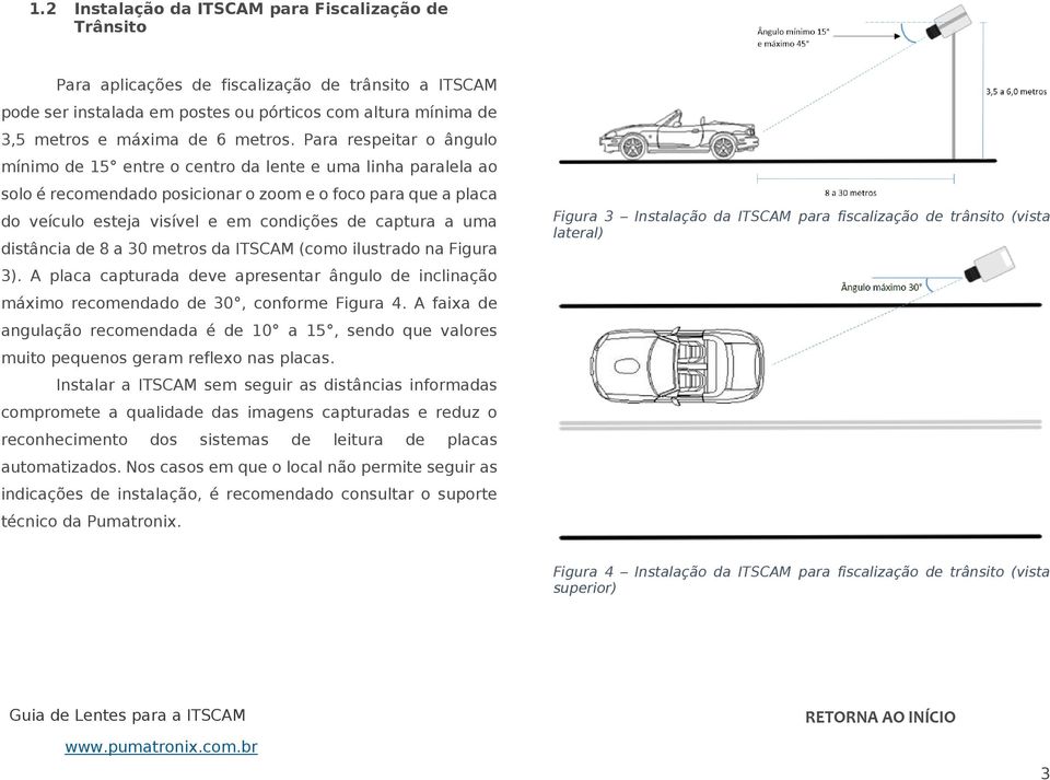 uma distância de 8 a 30 metros (como ilustrado na Figura 3). A placa captura deve apresentar ângulo de inclinação máximo recomendo de 30, conforme Figura 4.