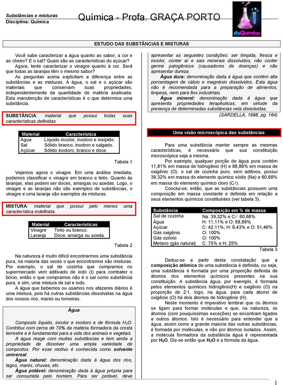 A, o sal e o açúcar são materiais que conservam suas propriedades, independentemente da quantidade de matéria analisada. Esta manutenção de características é o que determina uma substância.