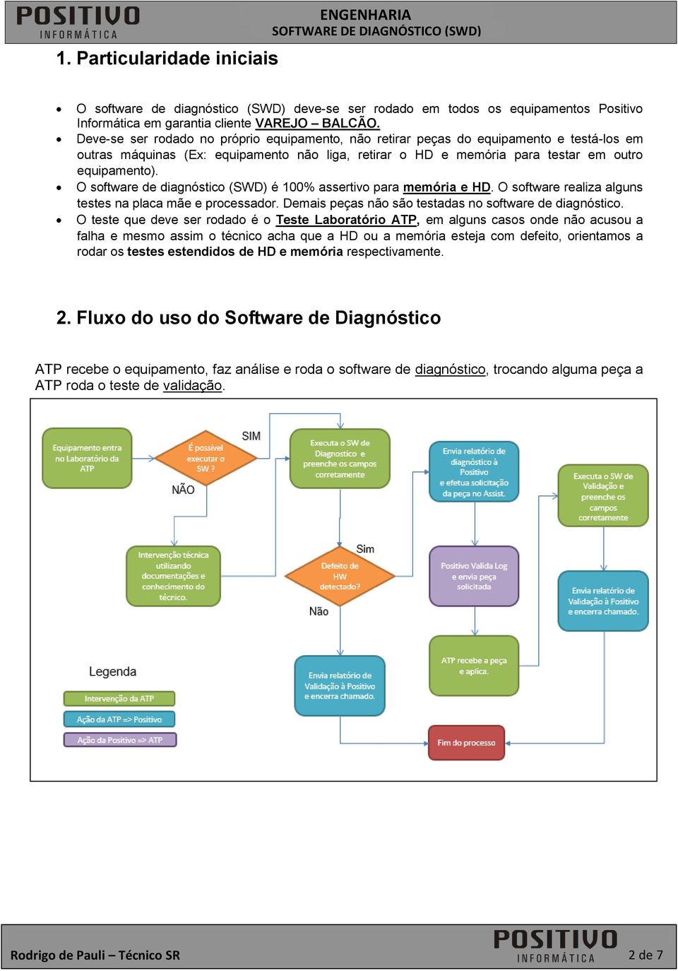 O software de diagnóstico (SWD) é 100% assertivo para memória e HD. O software realiza alguns testes na placa mãe e processador. Demais peças não são testadas no software de diagnóstico.