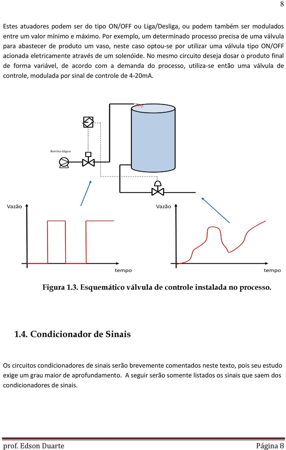 No mesmo circuito deseja dosar o produto final de forma variável, de acordo com a demanda do processo, utiliza-se então uma válvula de controle, modulada por sinal de controle de 4-20mA. Figura 1.3.