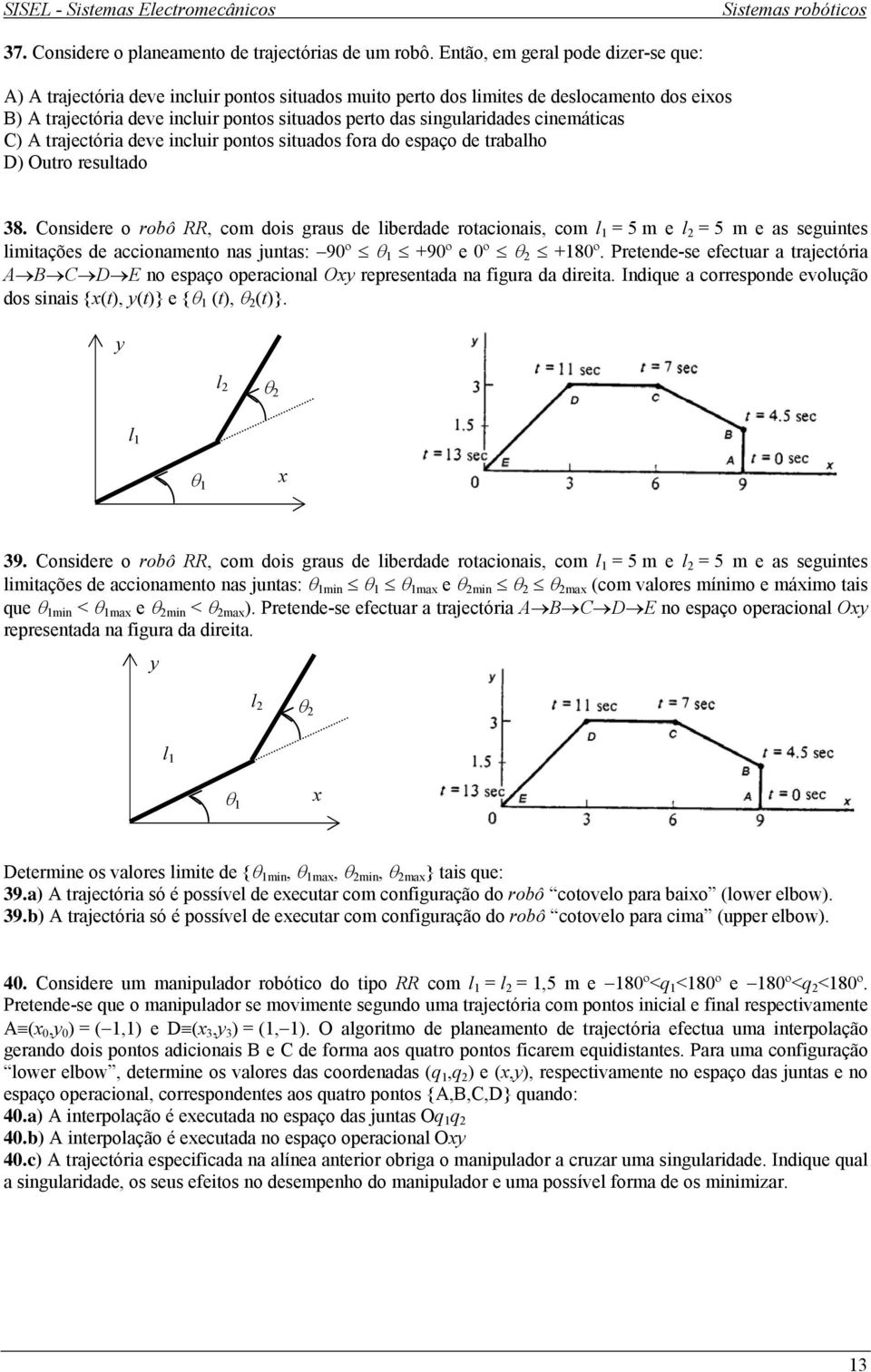cinemáticas C) trajectória deve incluir pontos situados fora do espaço de trabalho D) Outro resultado 8.