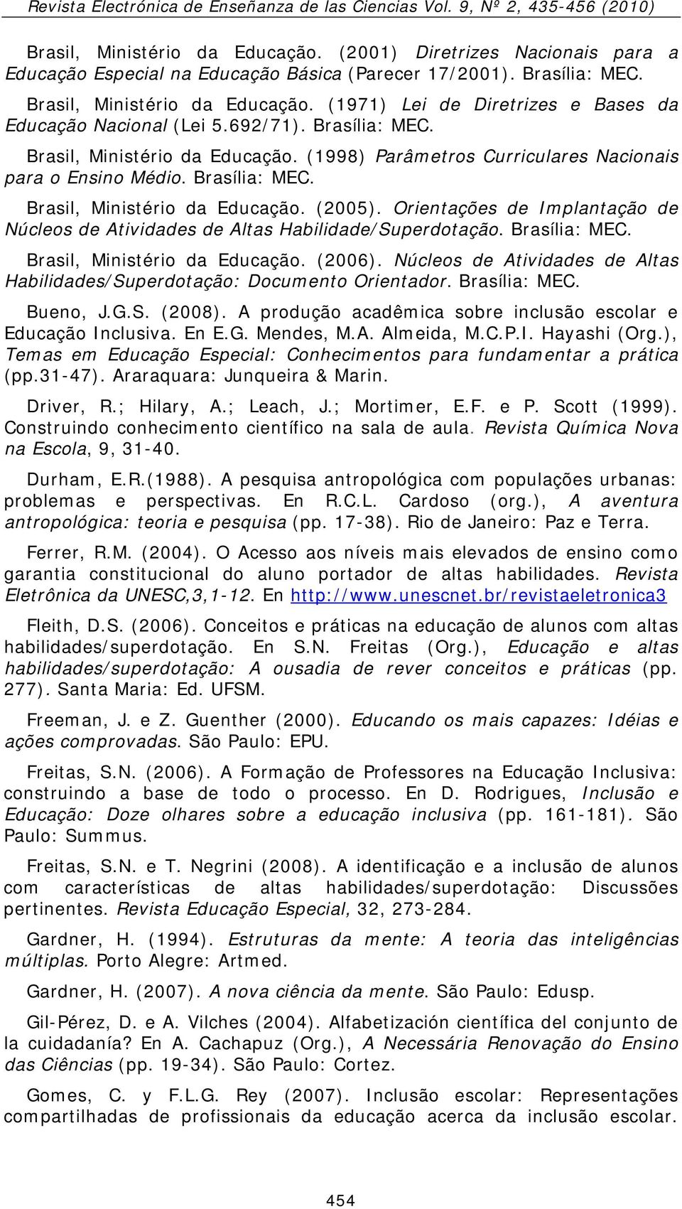 Orientações de Implantação de Núcleos de Atividades de Altas Habilidade/Superdotação. Brasília: MEC. Brasil, Ministério da Educação. (2006).