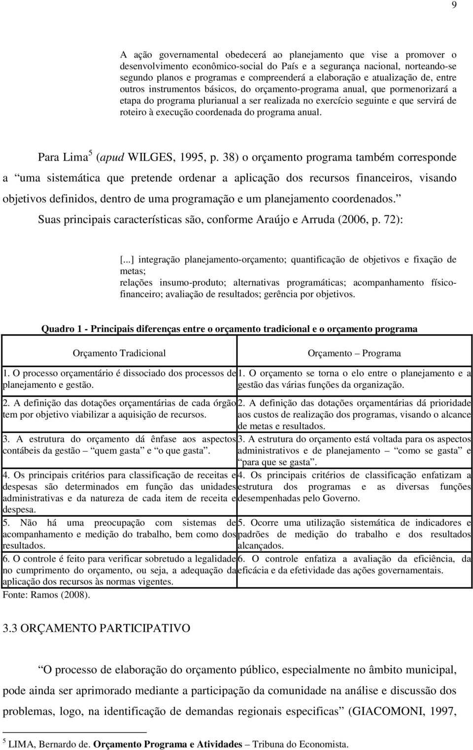 roteiro à execução coordenada do programa anual. Para Lima 5 (apud WILGES, 1995, p.