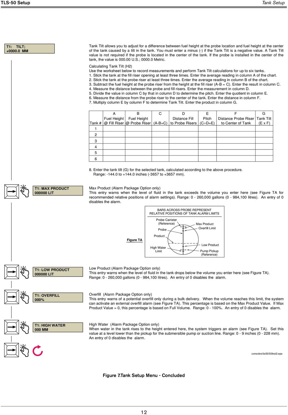 You must enter a minus (-) if the Tank Tilt is a negative value. A Tank Tilt value is not required if the probe is located in the center of the tank.