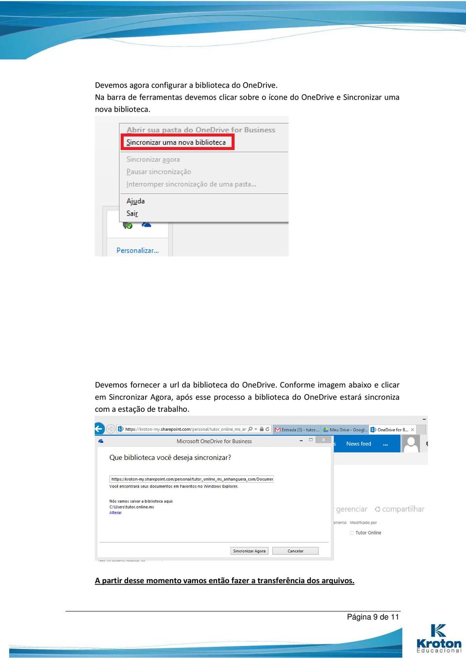 Devemos fornecer a url da biblioteca do OneDrive.