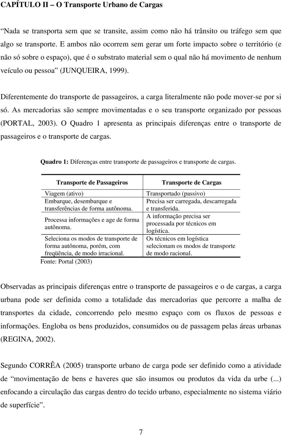 Diferentemente do transporte de passageiros, a carga literalmente não pode mover-se por si só. As mercadorias são sempre movimentadas e o seu transporte organizado por pessoas (PORTAL, 2003).