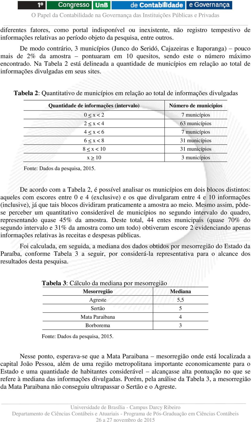 Na Tabela 2 está delineada a quantidade de municípios em relação ao total de informações divulgadas em seus sites.