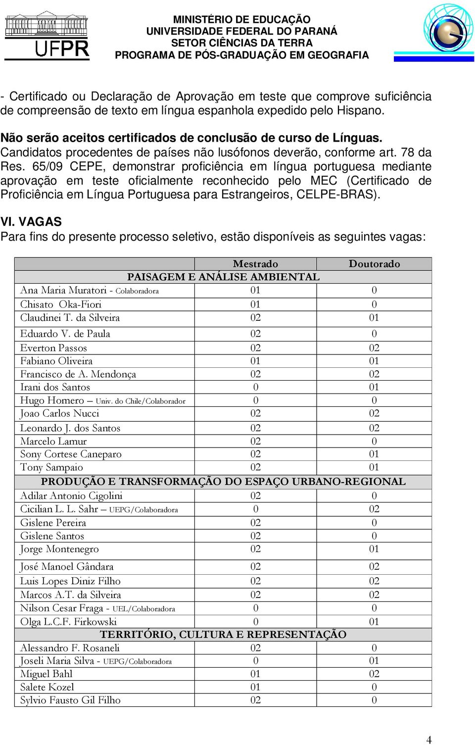 65/09 CEPE, demonstrar proficiência em língua portuguesa mediante aprovação em teste oficialmente reconhecido pelo MEC (Certificado de Proficiência em Língua Portuguesa para Estrangeiros, CELPE-BRAS).