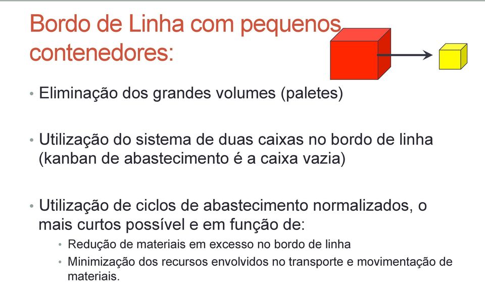 ciclos de abastecimento normalizados, o mais curtos possível e em função de: Redução de materiais