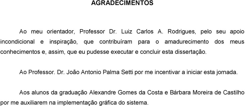 e, assim, que eu pudesse executar e concluir esta dissertação. Ao Professor. Dr.