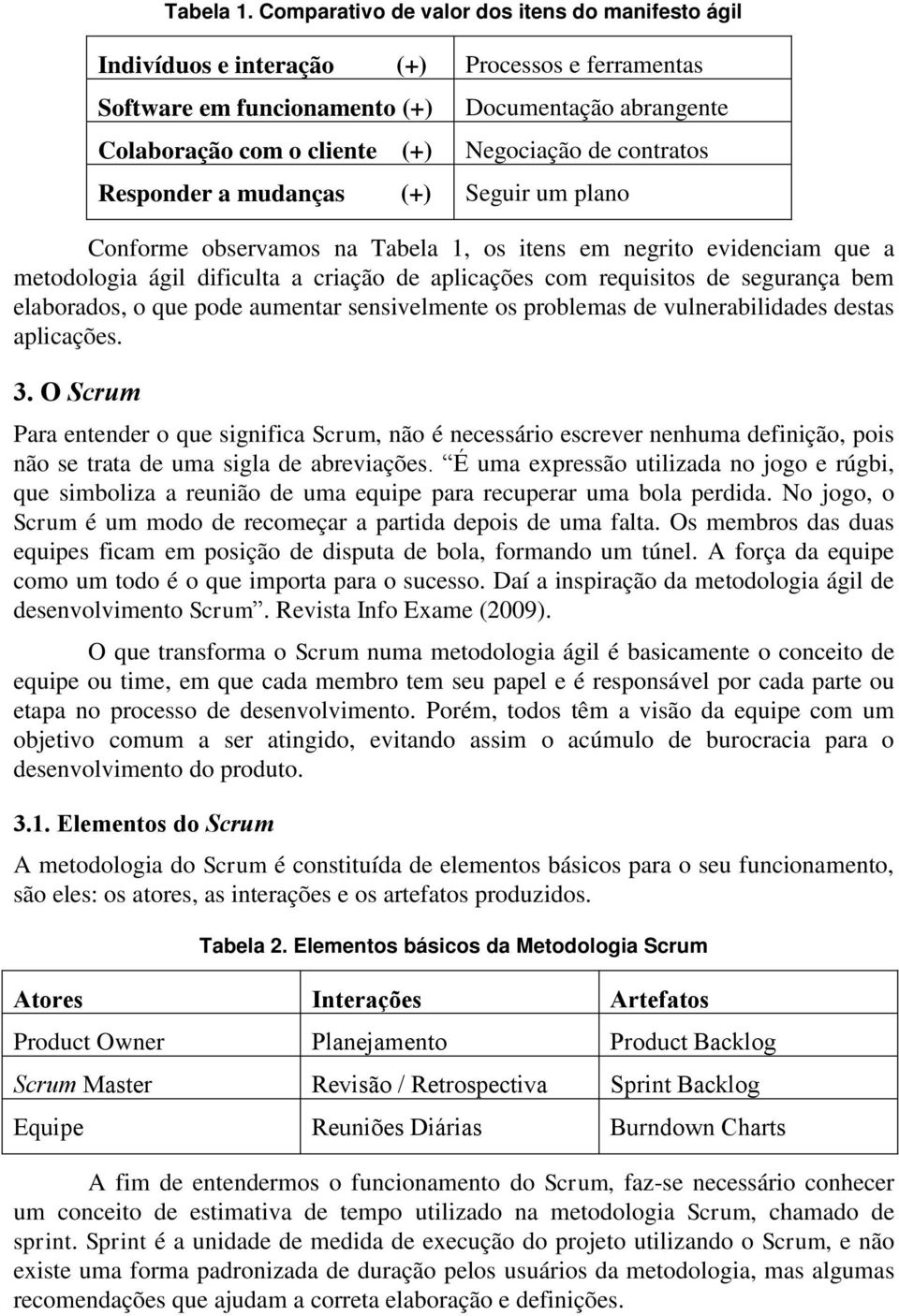 contratos Responder a mudanças (+) Seguir um plano Conforme observamos na Tabela 1, os itens em negrito evidenciam que a metodologia ágil dificulta a criação de aplicações com requisitos de segurança