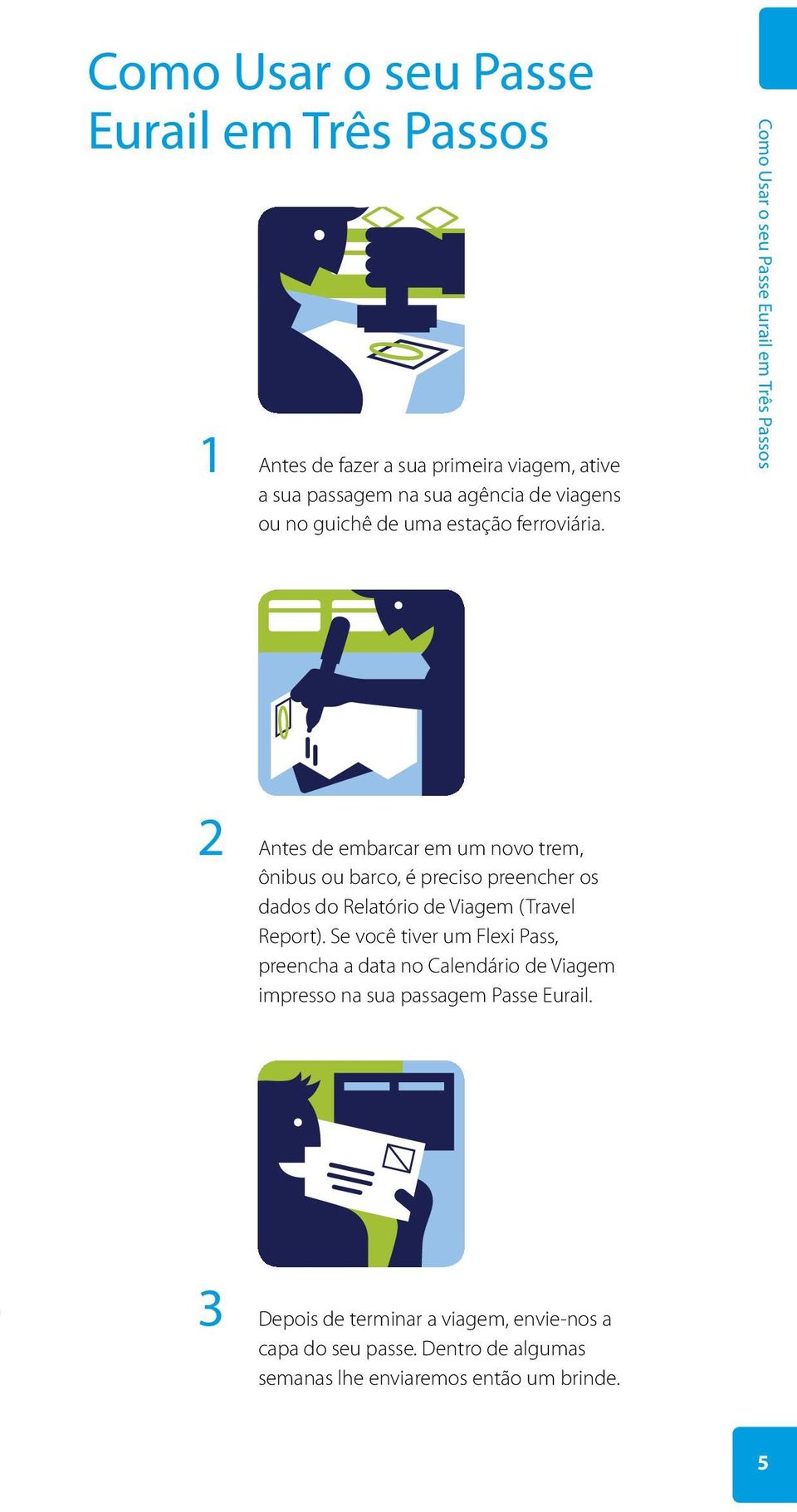 Como Usar o seu Passe Eurail em Três Passos 2 Antes de embarcar em um novo trem, ônibus ou barco, é preciso preencher os dados do Relatório