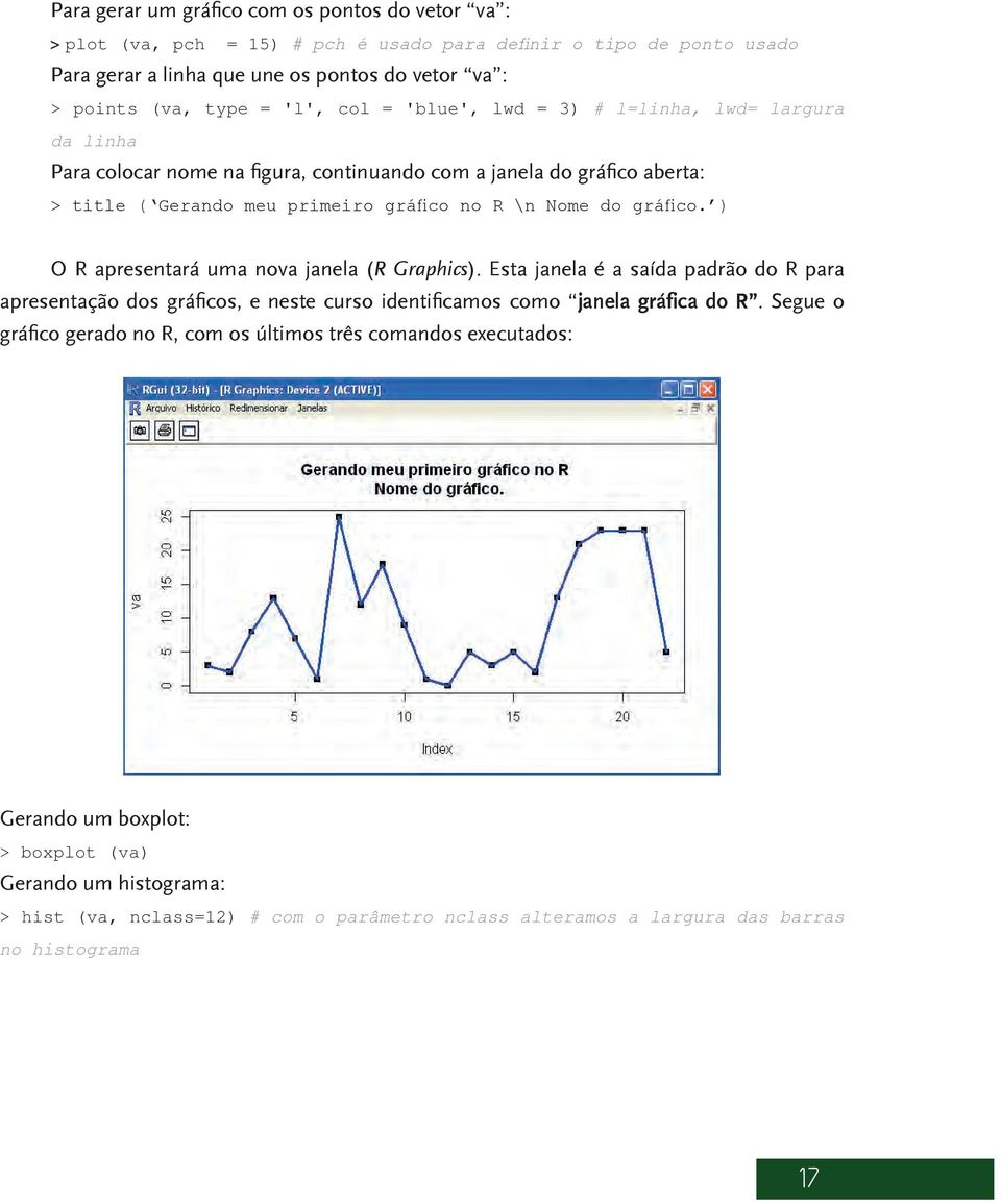 gráfico. ) O R apresentará uma nova janela (R Graphics). Esta janela é a saída padrão do R para apresentação dos gráficos, e neste curso identificamos como janela gráfica do R.