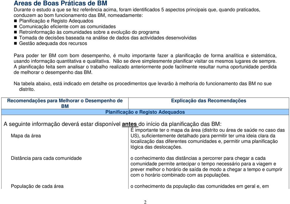 desenvolvidas Gestão adequada dos recursos Para poder ter BM com bom desempenho, é muito importante fazer a planificação de forma analítica e sistemática, usando informação quantitativa e qualitativa.