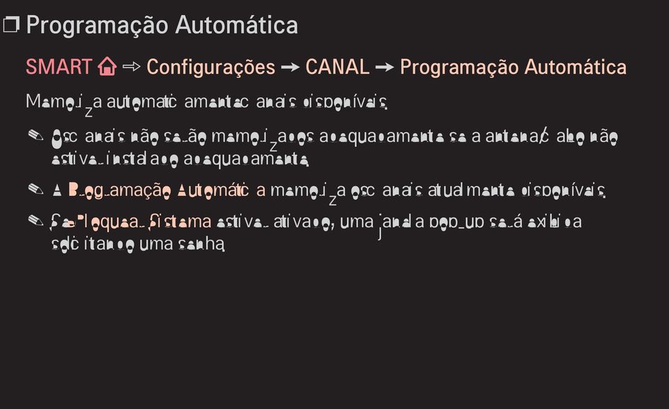 Os canais não serão memorizados adequadamente se a antena/cabo não estiver instalado