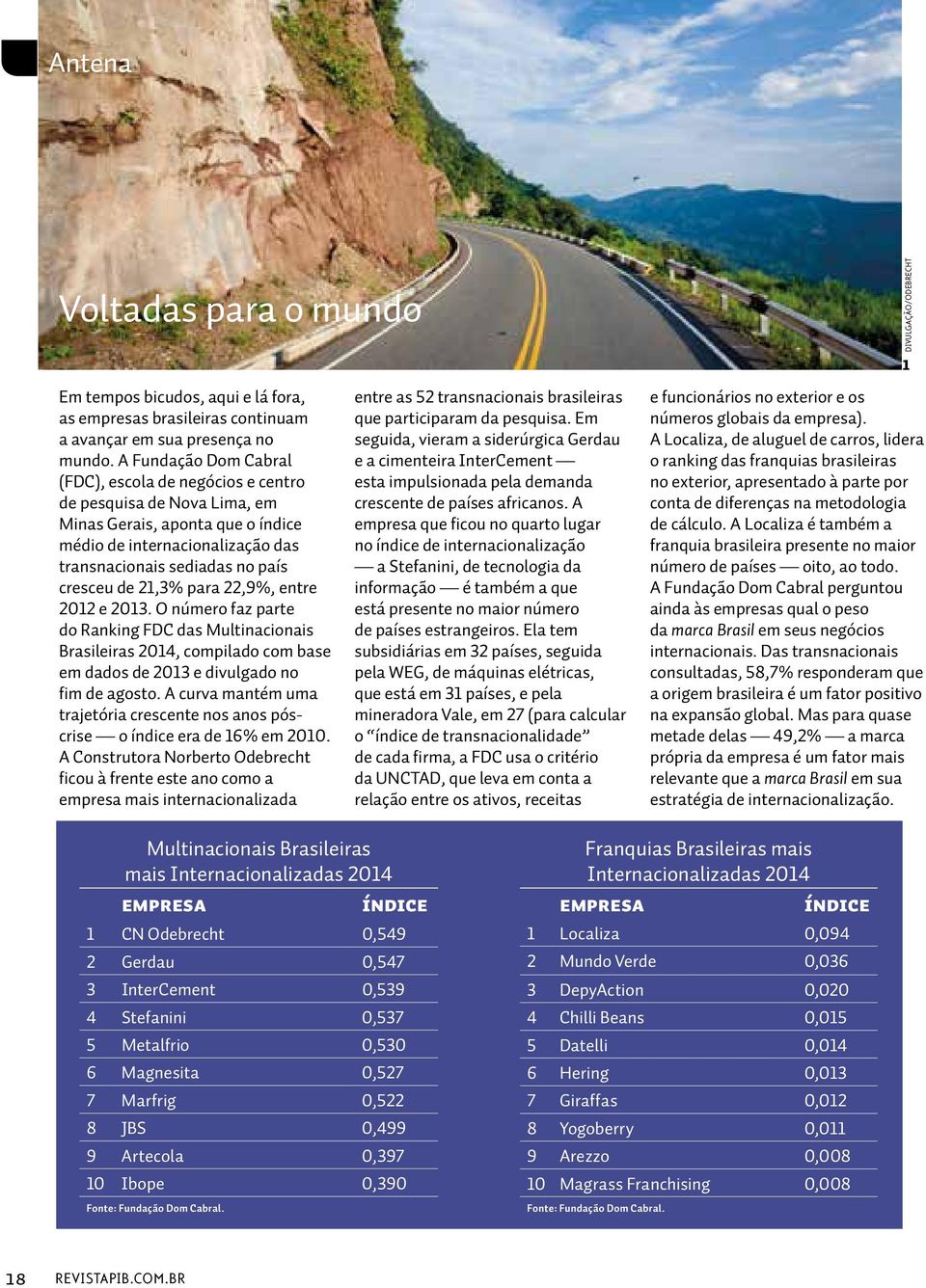 21,3% para 22,9%, entre 2012 e 2013. O número faz parte do Ranking FDC das Multinacionais Brasileiras 2014, compilado com base em dados de 2013 e divulgado no fim de agosto.