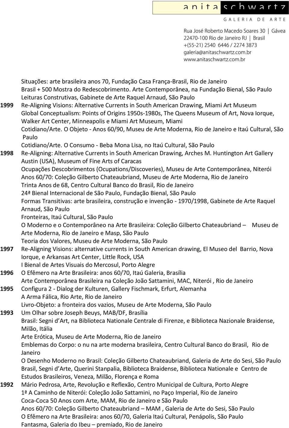 Museum Global Conceptualism: Points of Origins 1950s-1980s, The Queens Museum of Art, Nova Iorque, Walker Art Center, Minneapolis e Miami Art Museum, Miami Cotidiano/Arte.