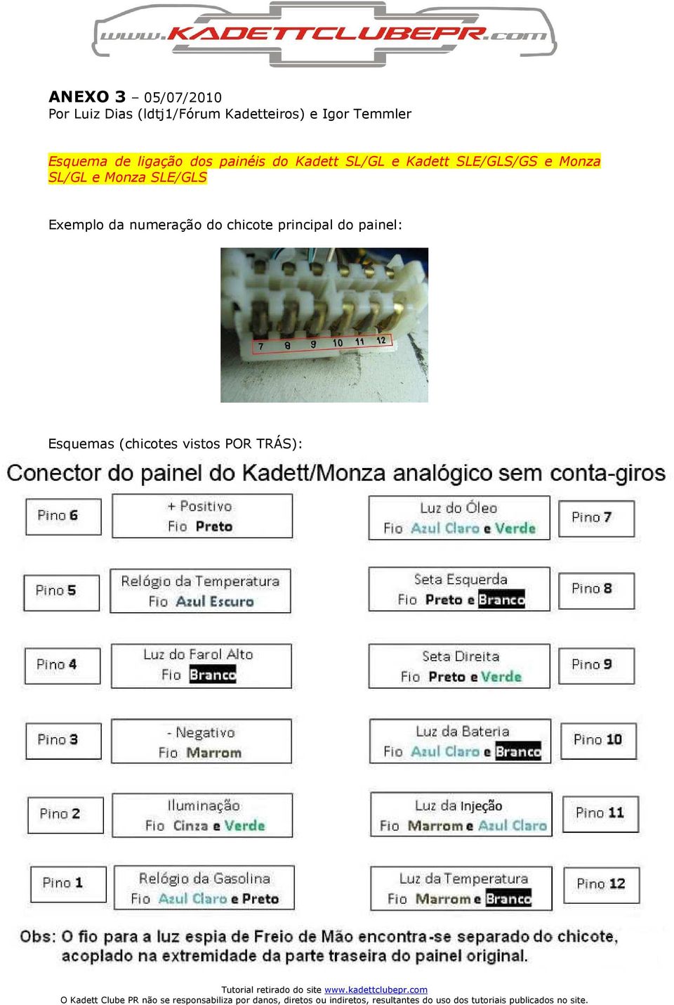 Kadett SLE/GLS/GS e Monza SL/GL e Monza SLE/GLS Exemplo da