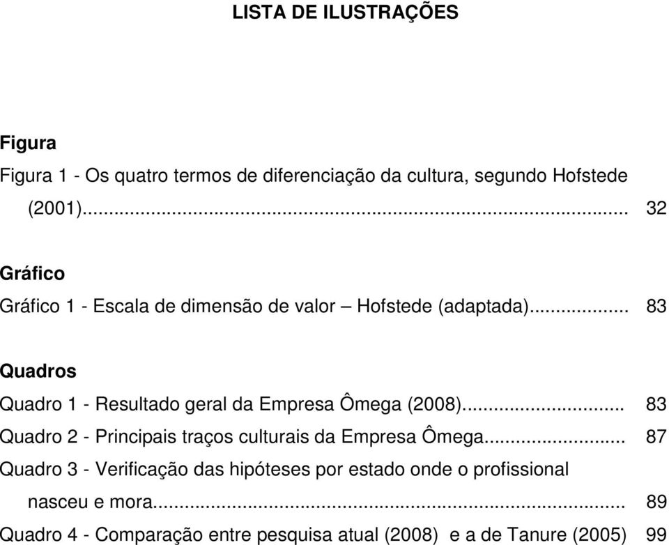 .. 83 Quadros Quadro 1 - Resultado geral da Empresa Ômega (2008).