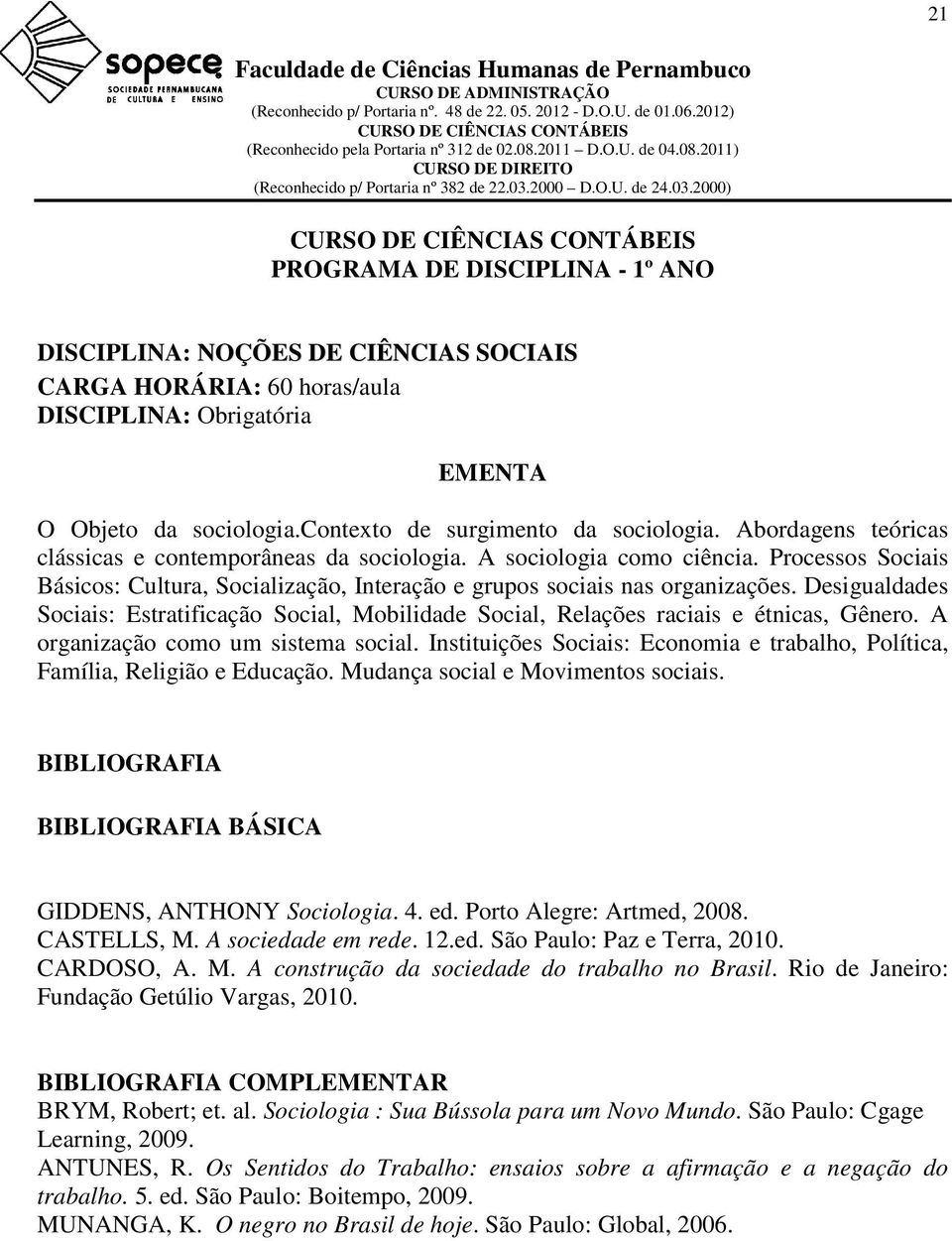 Desigualdades Sociais: Estratificação Social, Mobilidade Social, Relações raciais e étnicas, Gênero. A organização como um sistema social.