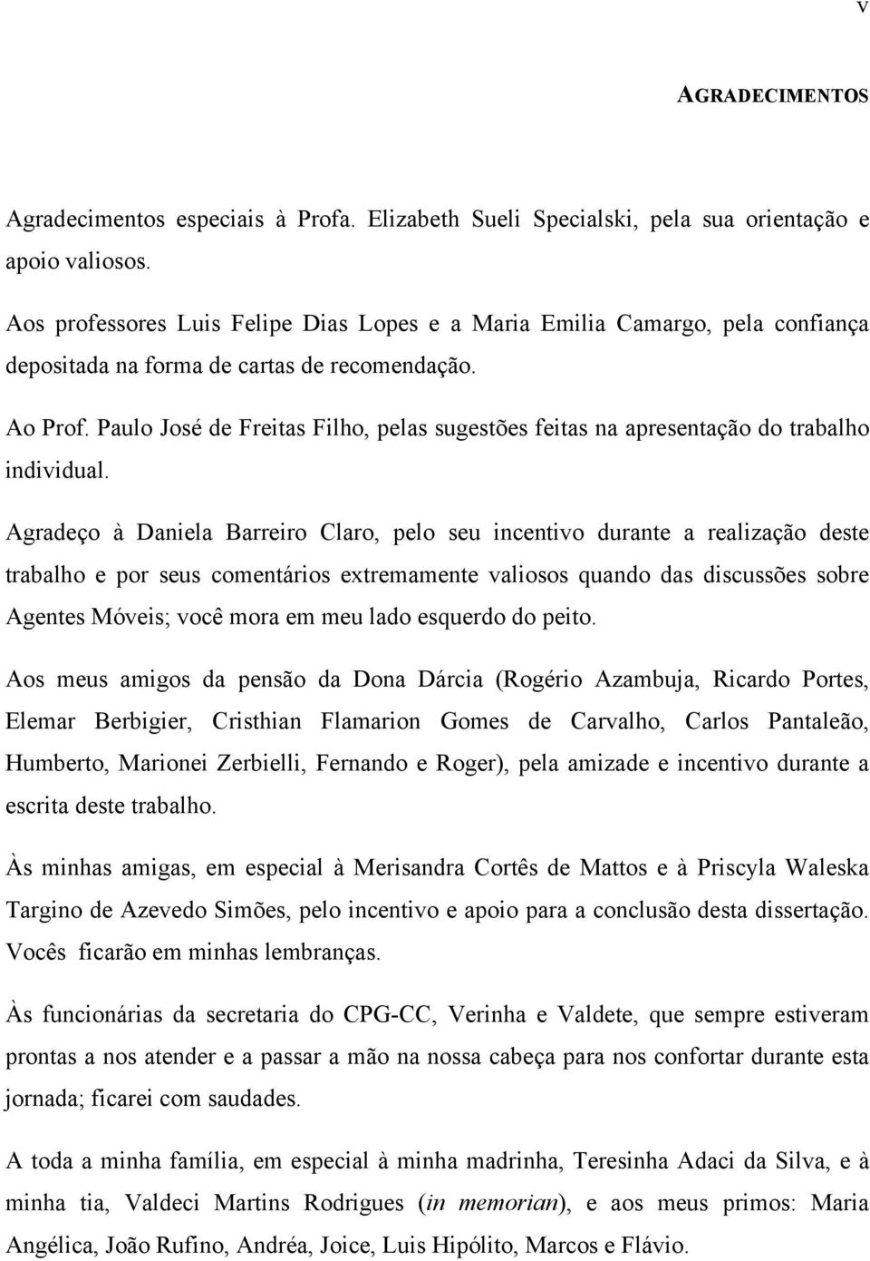 Paulo José de Freitas Filho, pelas sugestões feitas na apresentação do trabalho individual.