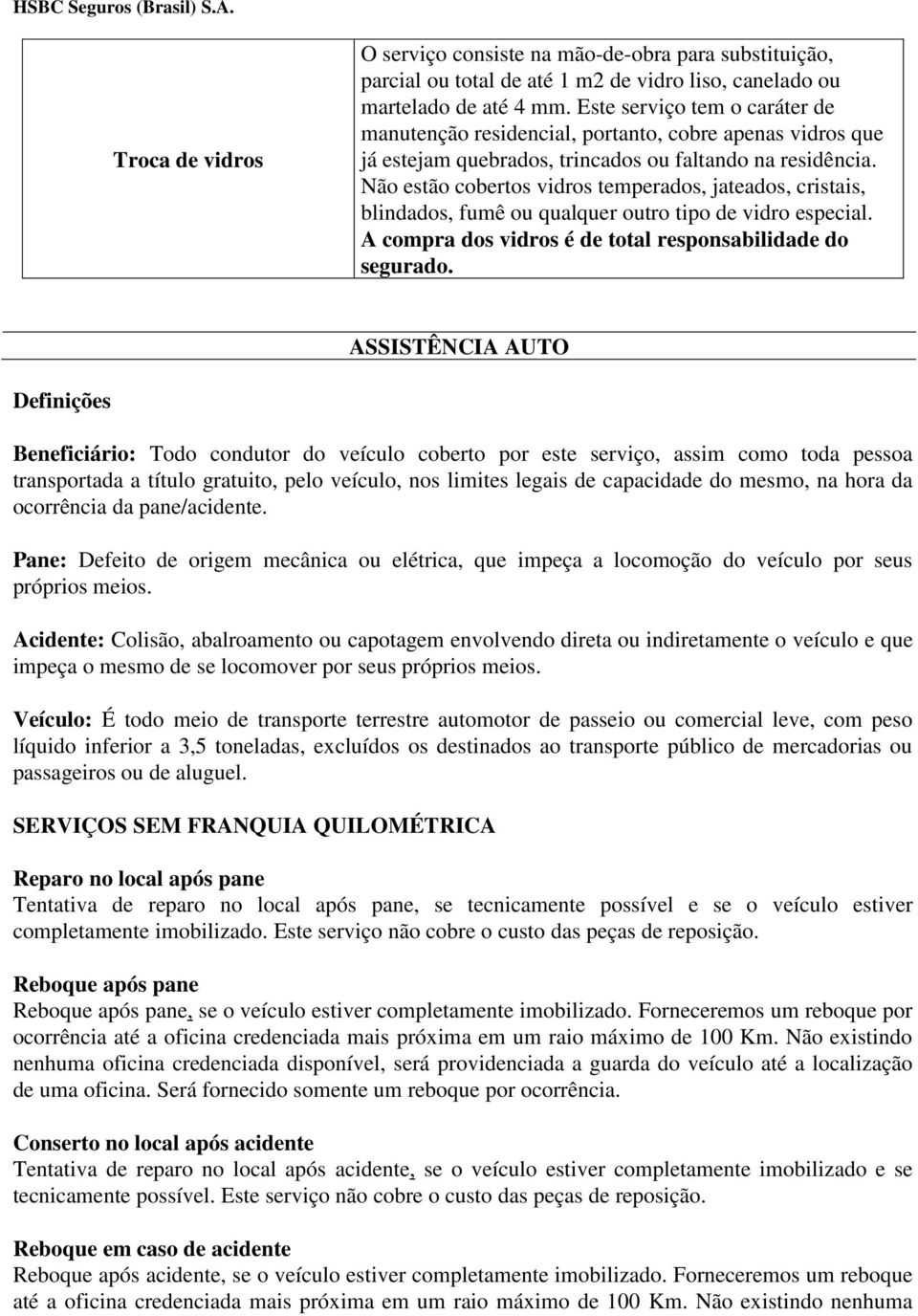 Não estão cobertos vidros temperados, jateados, cristais, blindados, fumê ou qualquer outro tipo de vidro especial. A compra dos vidros é de total responsabilidade do segurado.