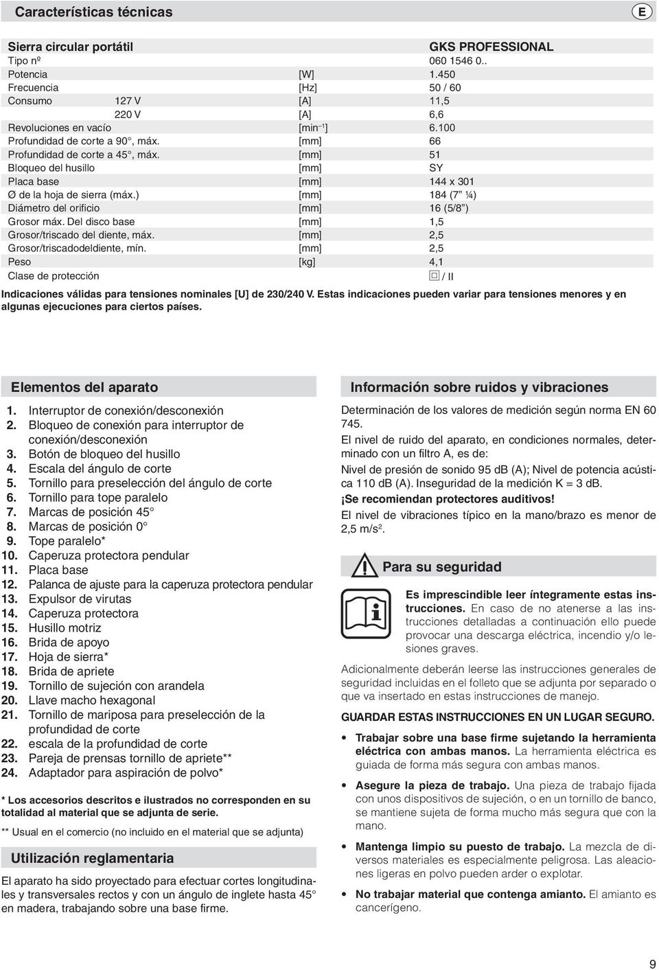 [mm] 51 Bloqueo del husillo [mm] SY Placa base [mm] 144 x 301 Ø de la hoja de sierra (máx.) [mm] 184 (7 ¼) Diámetro del orificio [mm] 16 (5/8 ) Grosor máx.