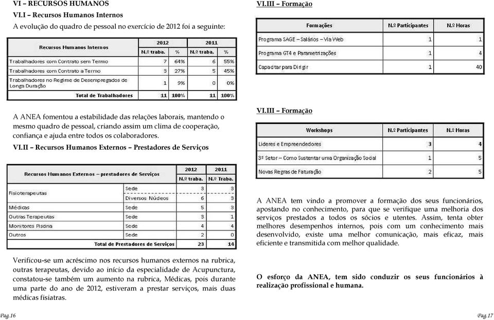 II Recursos Humanos Externos Prestadores de Serviços VI.