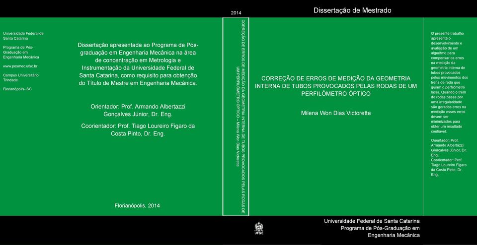 Federal de Santa Catarina, como requisito para obtenção do Título de Mestre em Engenharia Mecânica. Orientador: Prof. Armando Albertazzi Gonçalves Júnior, Dr. Eng. Coorientador: Prof.