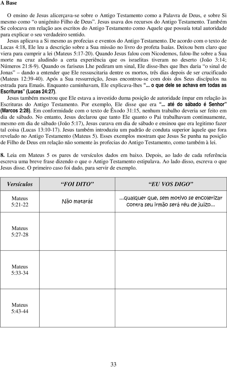 Jesus aplicava a Si mesmo as profecias e eventos do Antigo Testamento. De acordo com o texto de Lucas 4:18, Ele leu a descrição sobre a Sua missão no livro do profeta Isaías.