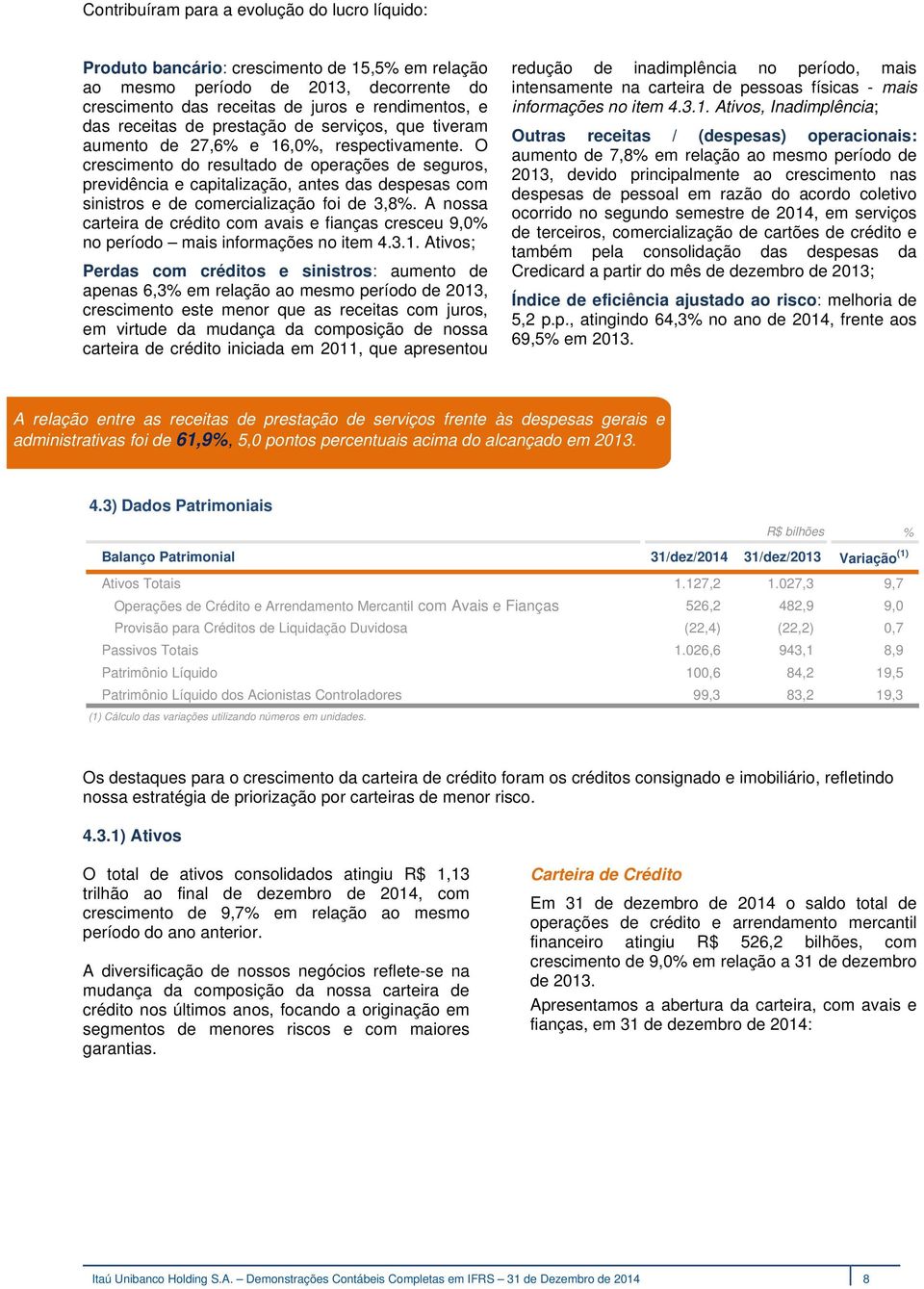 O crescimento do resultado de operações de seguros, previdência e capitalização, antes das despesas com sinistros e de comercialização foi de 3,8%.