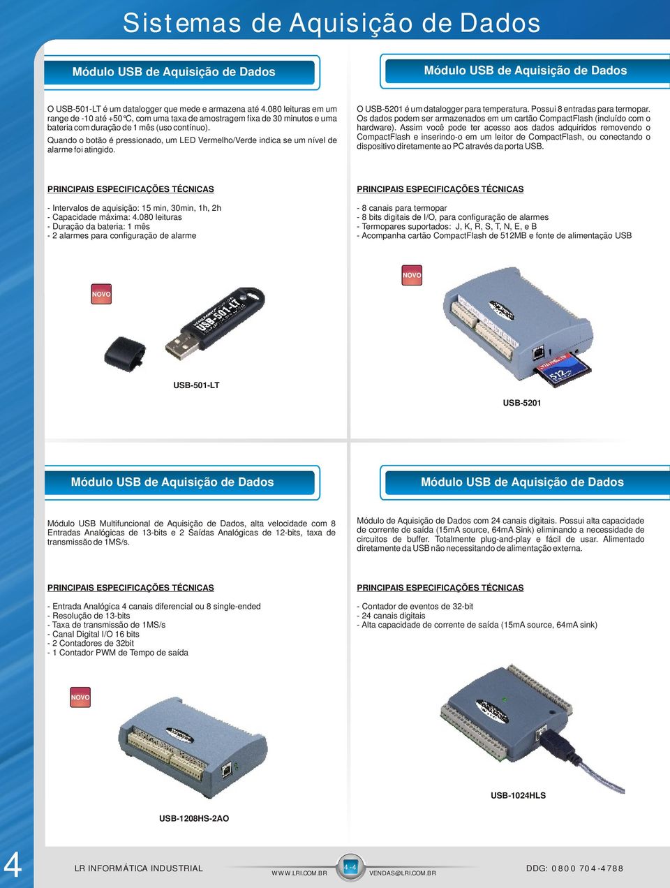 Os dados podem ser armazenados em um cartão CompactFlash (incluído com o hardware).