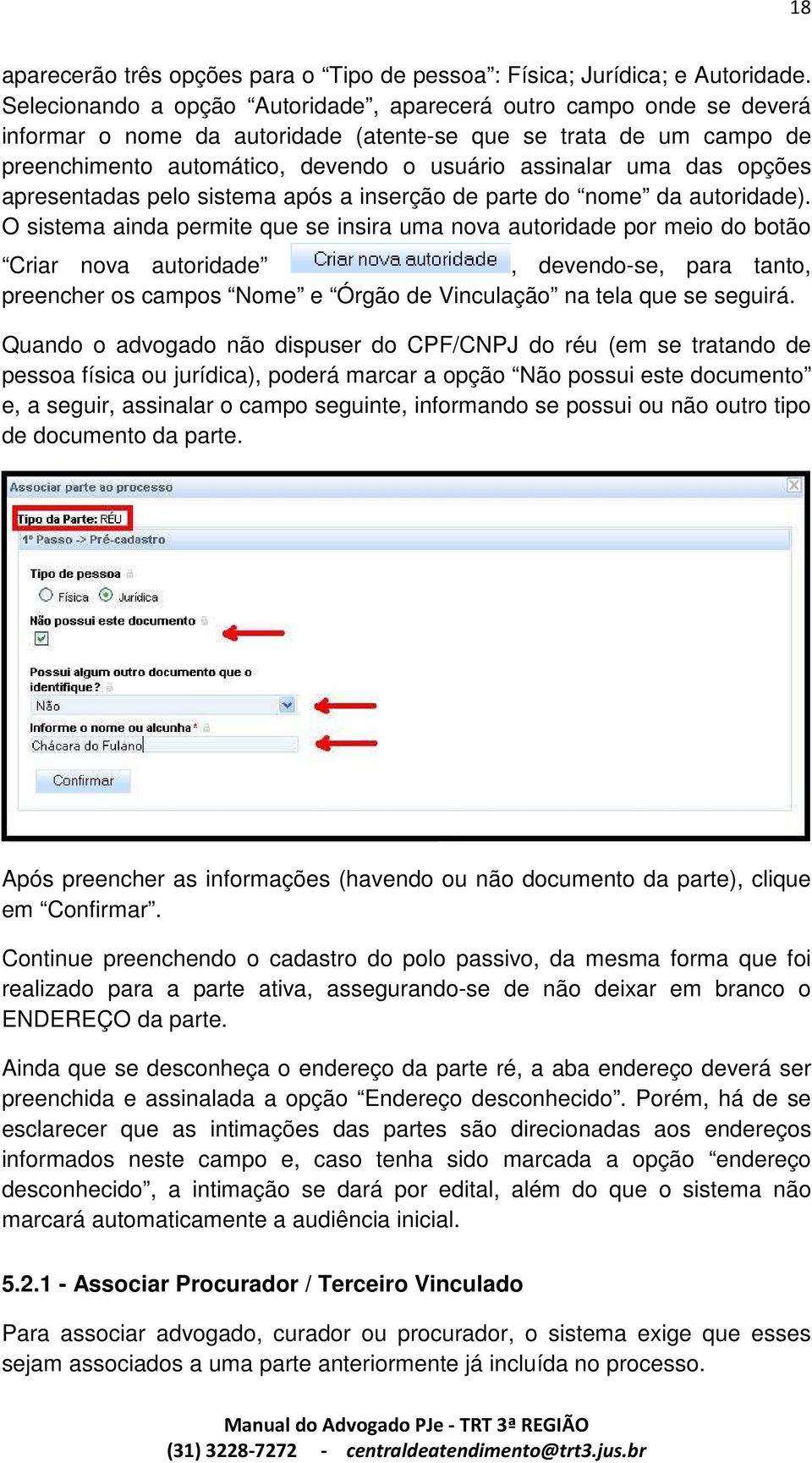 das opções apresentadas pelo sistema após a inserção de parte do nome da autoridade).