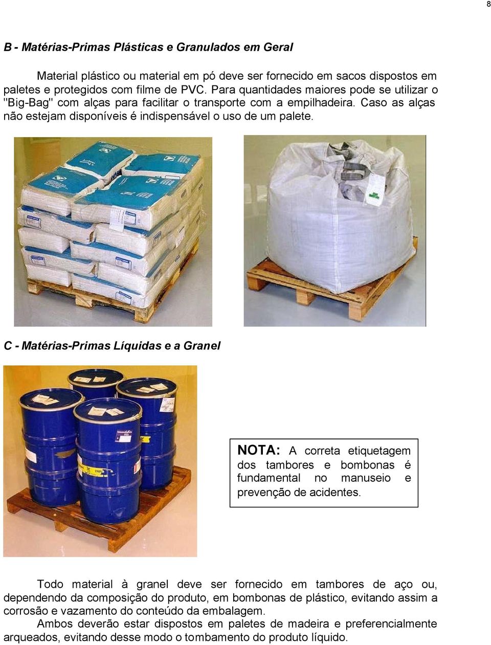 C - Matérias-Primas Líquidas e a Granel NOTA: A correta etiquetagem dos tambores e bombonas é fundamental no manuseio e prevenção de acidentes.