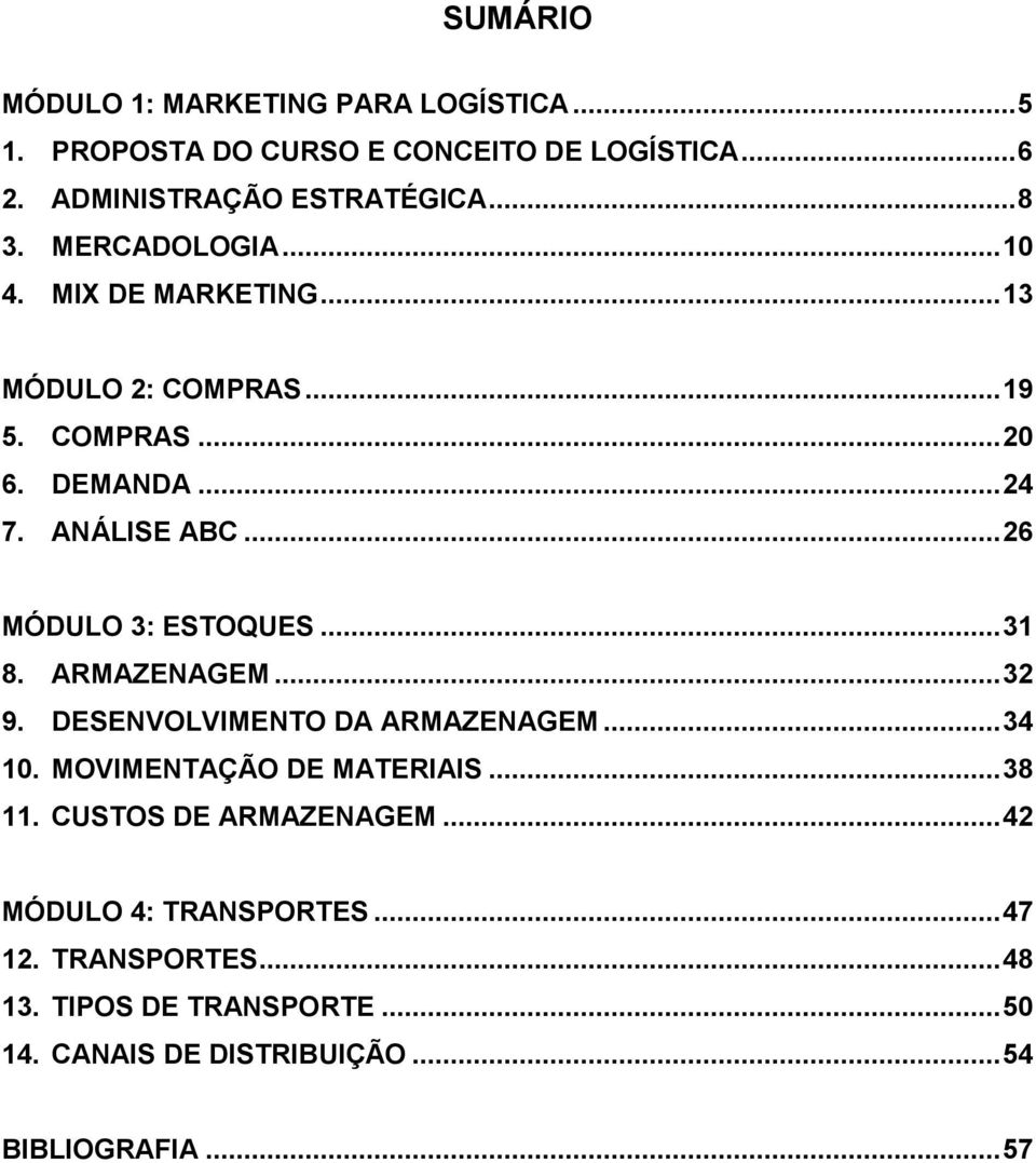 .. 26 MÓDULO 3: ESTOQUES... 31 8. ARMAZENAGEM... 32 9. DESENVOLVIMENTO DA ARMAZENAGEM... 34 10. MOVIMENTAÇÃO DE MATERIAIS... 38 11.