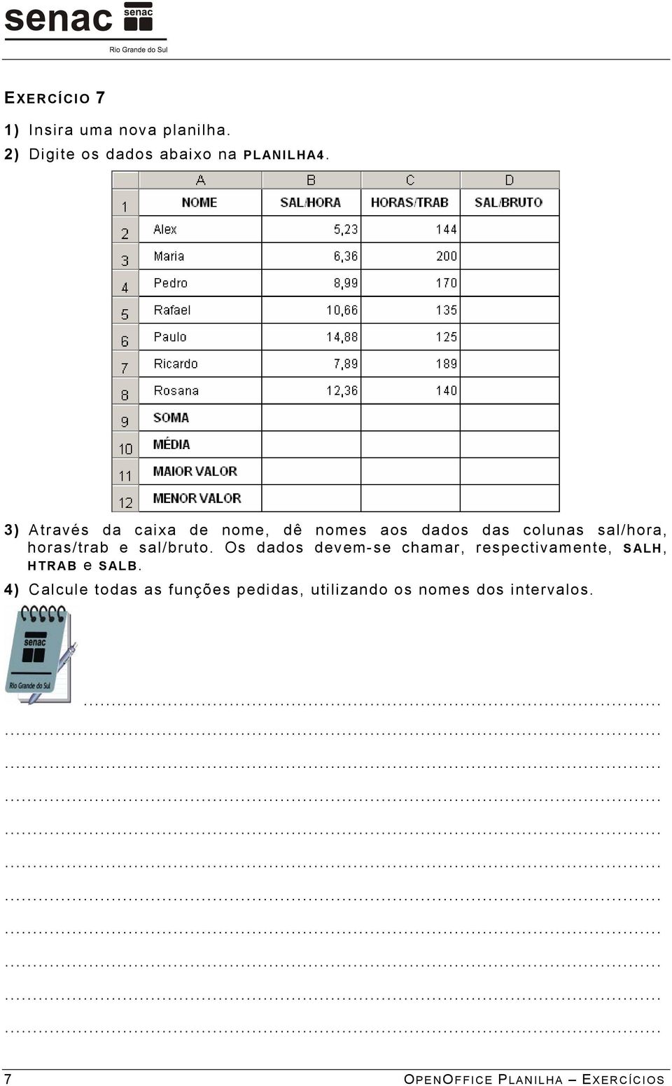 sal/bruto. Os dados devem-se chamar, respectivamente, SALH, HTRAB e SALB.