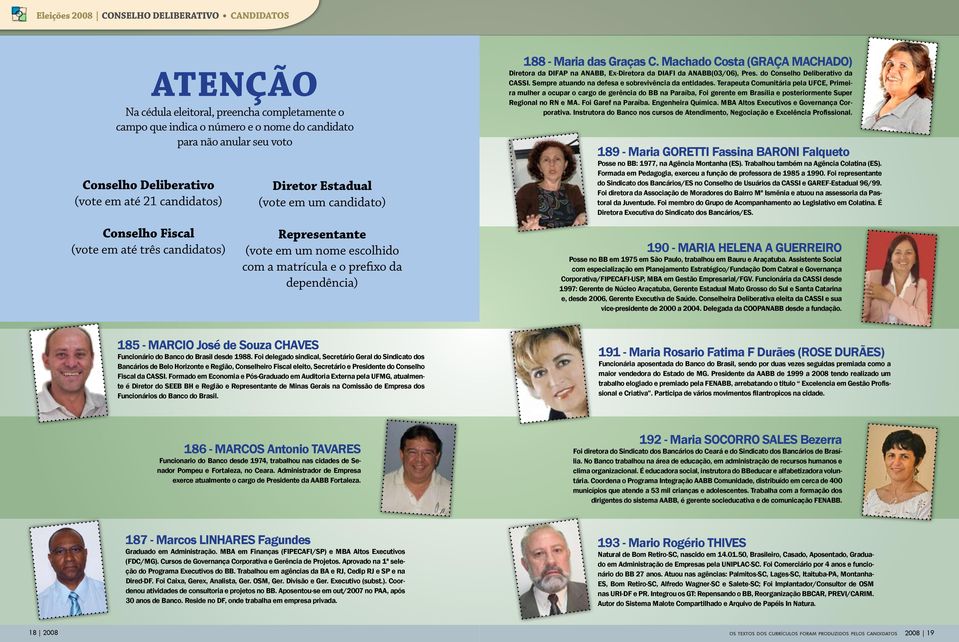 das Graças C. Machado Costa (Graça Machado) Diretora da DIFAP na ANABB, Ex-Diretora da DIAFI da ANABB(03/06), Pres. do Conselho Deliberativo da CASSI.