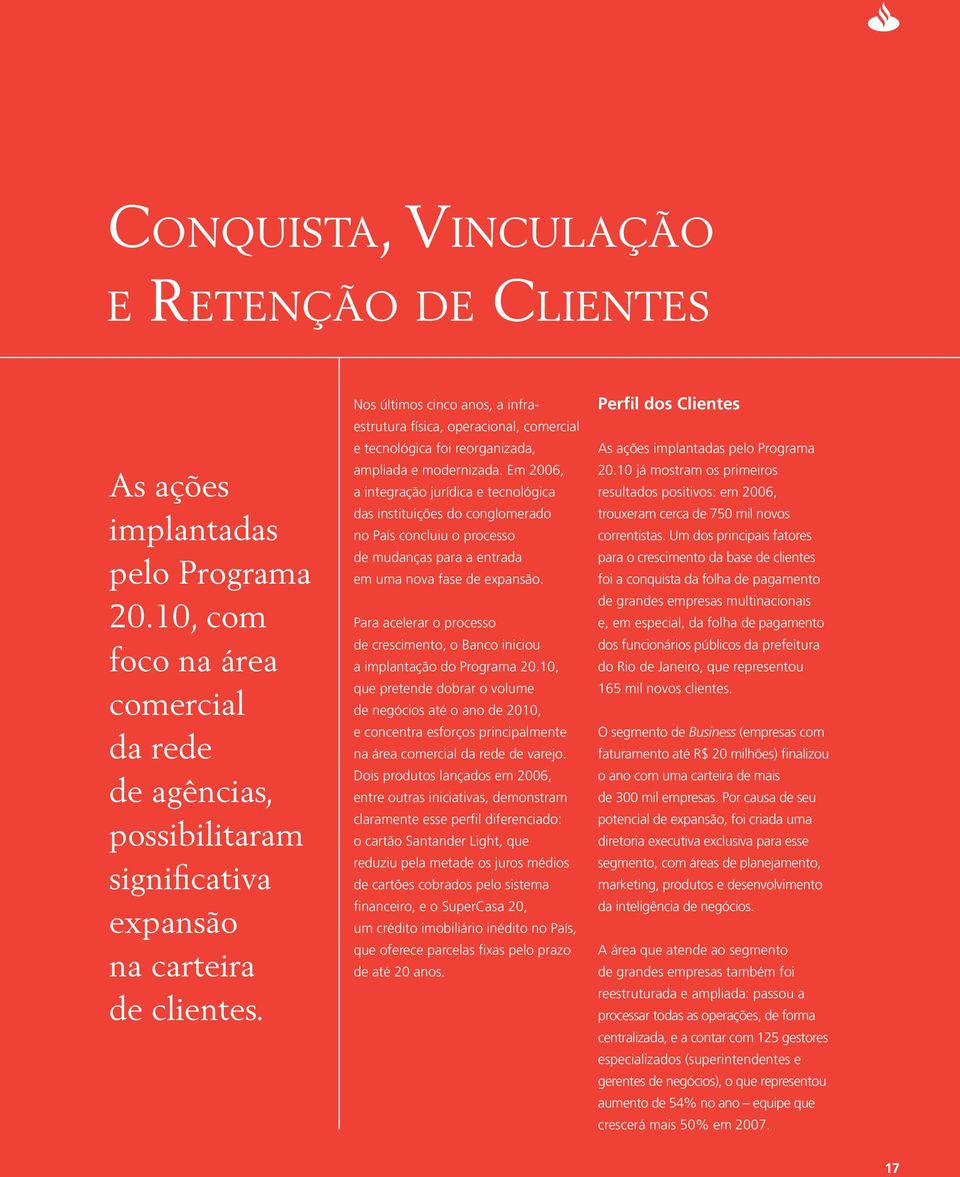 Em 2006, a integração jurídica e tecnológica das instituições do conglomerado no País concluiu o processo de mudanças para a entrada em uma nova fase de expansão.