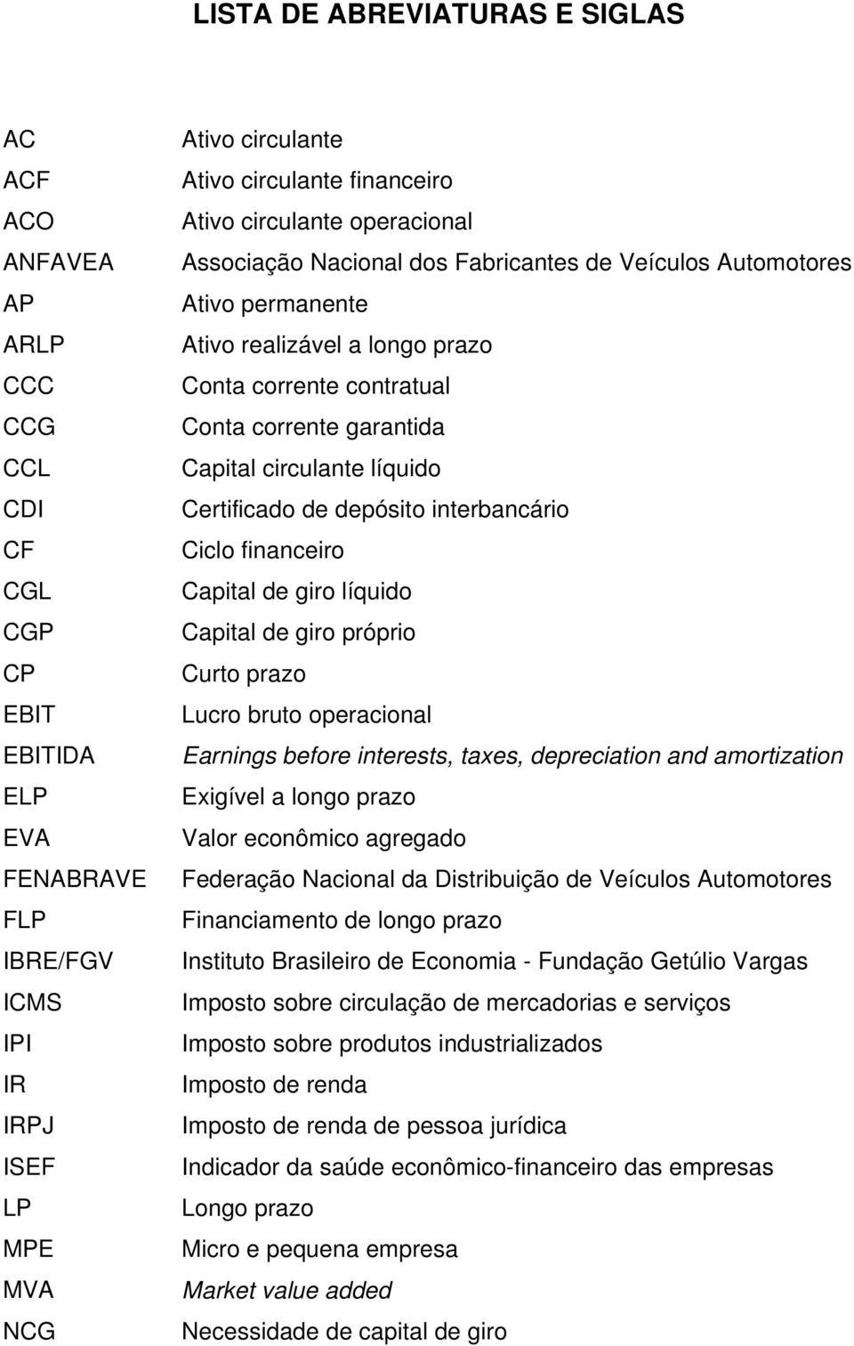 garantida Capital circulante líquido Certificado de depósito interbancário Ciclo financeiro Capital de giro líquido Capital de giro próprio Curto prazo Lucro bruto operacional Earnings before