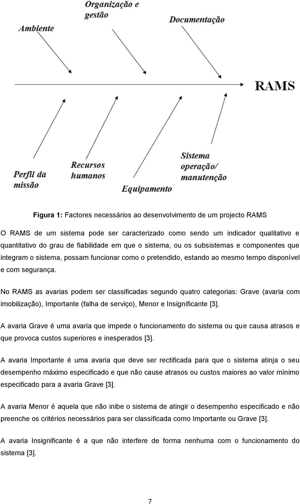 No RAMS as avarias podem ser classificadas segundo quatro categorias: Grave (avaria com imobilização), Importante (falha de serviço), Menor e Insignificante [3].