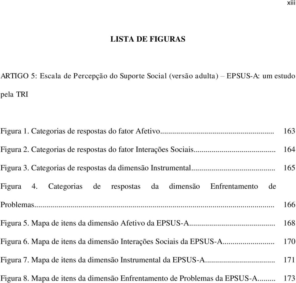 Categorias de respostas da dimensão Enfrentamento de Problemas... 166 Figura 5. Mapa de itens da dimensão Afetivo da EPSUS-A... 168 Figura 6.